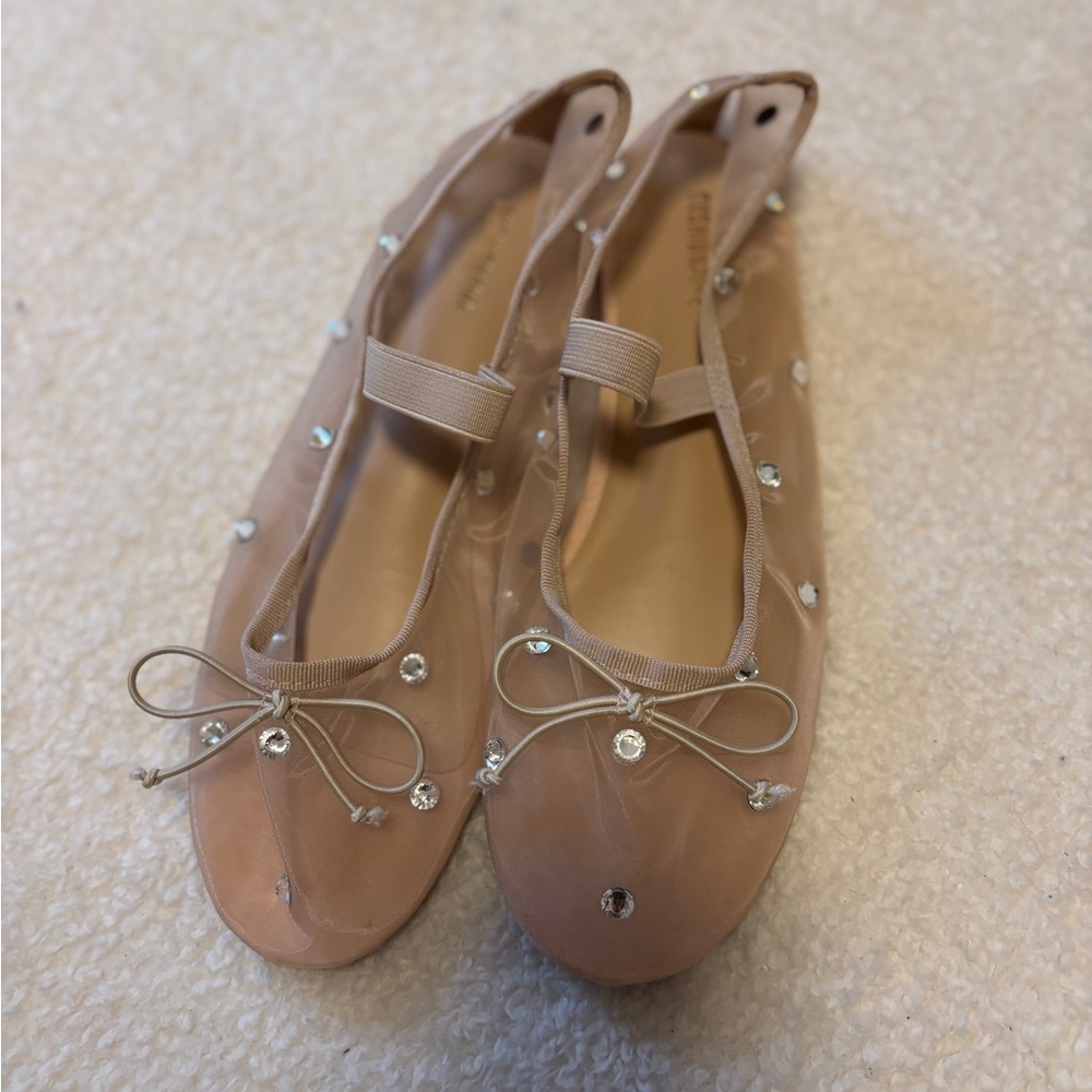 Mesh Beige Ballet Flats with Rhinestones cushionaire size 9